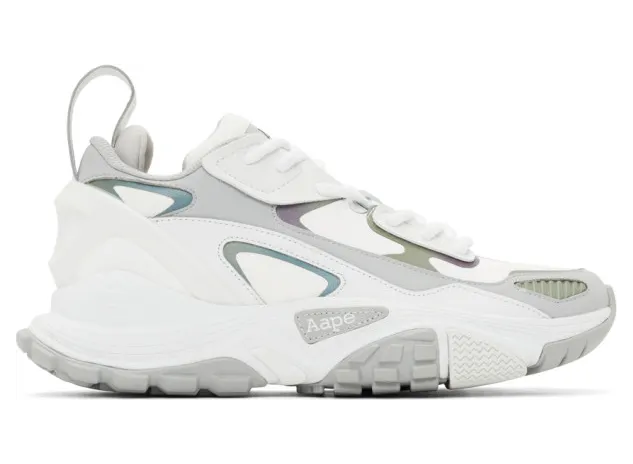 AAPE by A Bathing Ape White and Grey Iridescent Dimension Sneakers (AAPSHM6640XAEWHE)