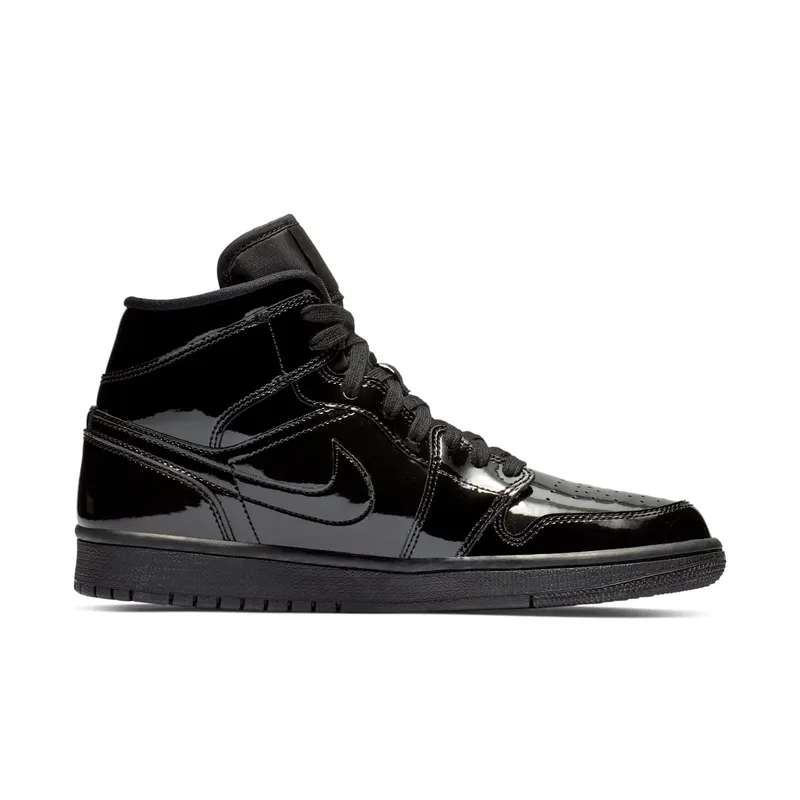 Air Jordan Womens Nike AJ I 1 Mid Triple Black Patent (2018) (BQ6472-002)