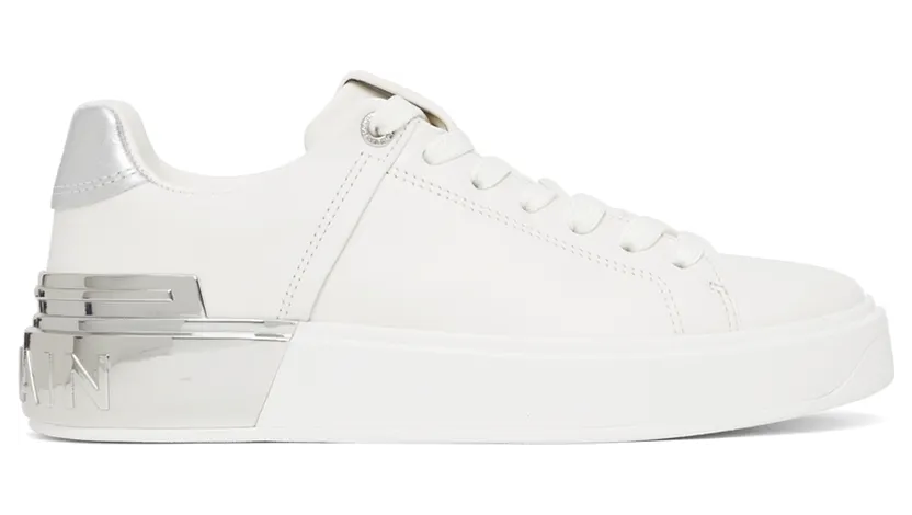 Balmain White & Silver Leather B-Court Sneakers (WN1VI580LAZH)