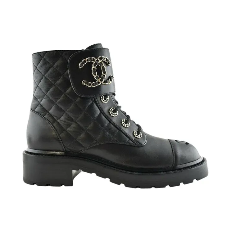 Chanel Quilted Combat Boot Black Leather (G36424 X56232 94305)