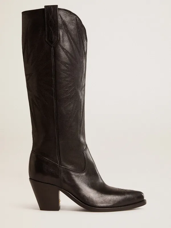 Golden Goose Wish Star Boots In Black Leather With Star Embroidery (GWF00779.F006289.90100)