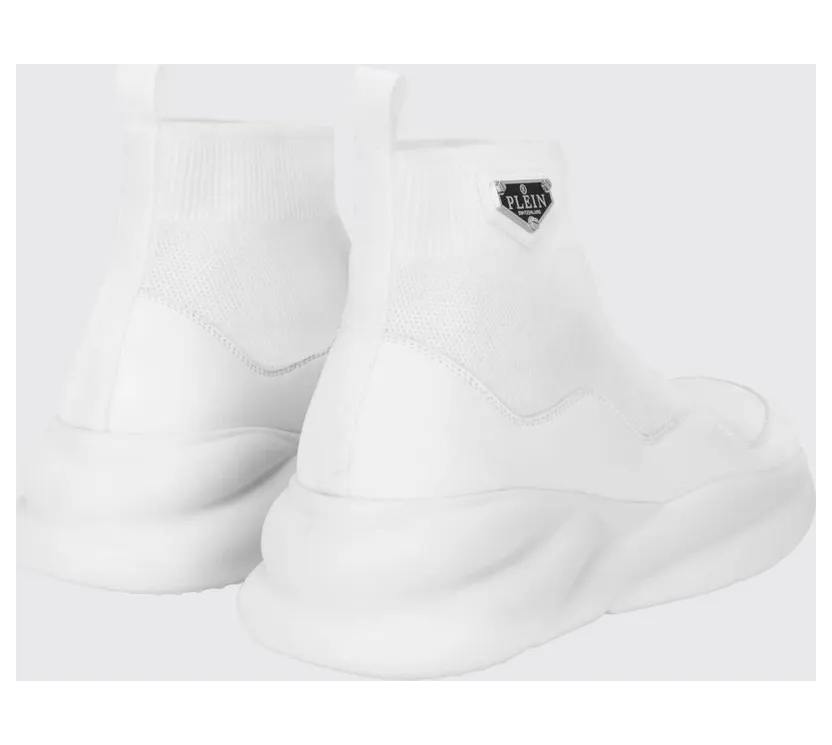 Philipp plein High-Top Slip-On Knit Sneakers with Sock Ankle White (UAFSUSC1080PTE120N01) (2)