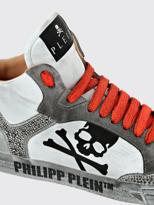 Philipp plein Retrokickz TM High-Top Sneakers in Leather and Suede with Rhinestones and Skull White 1 (AADSUSC0681PLE075N0186) (3)