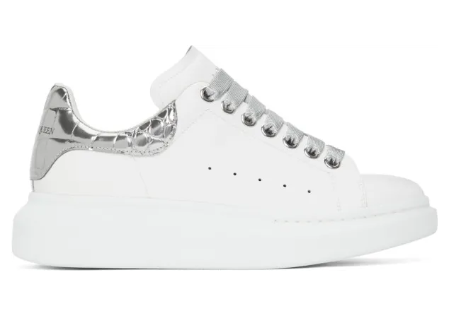 Alexander McQueen SSENSE Exclusive White and Silver Croc Oversized Sneakers (553680WIA4A)