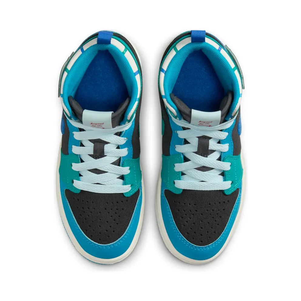 Jordan 1 Mid Sneaker School Anthracite Aquatone New Emerald Glacier Blue (FJ9481-004)