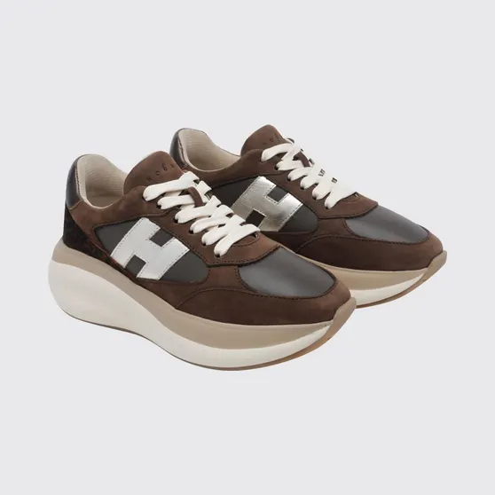 Hogan Maxi I Active Nubuck and Pony-Effect Leather Sneakers with Platform Sole Brown (HXW7140GA40VHL0R1W)