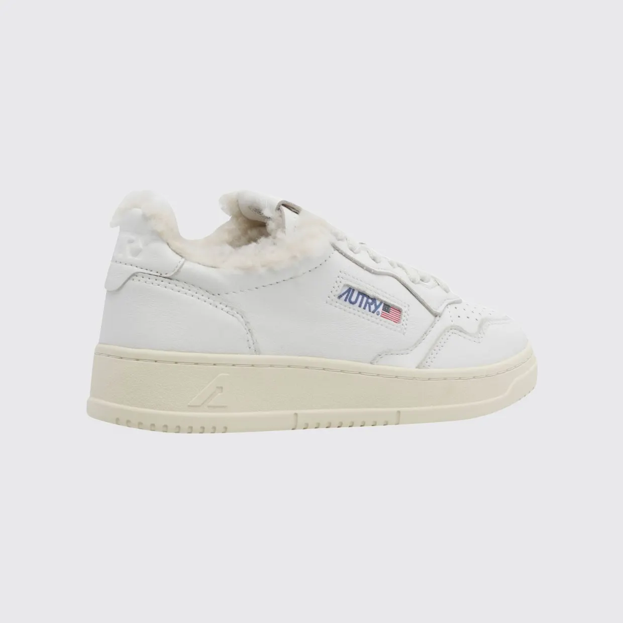 Autry Medalist Low Sneakers in Leather with Animalier Pony Hair Inserts White (AULWSR01) (2)