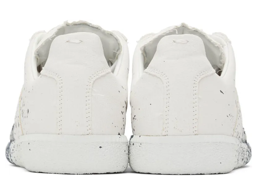 Maison Margiela Off-White & Blue Painted Canvas Sneakers (S58WS0101 P4711) (2)