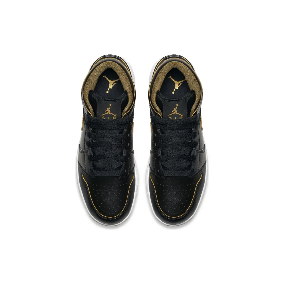 Jordan 1 Mid Black Metallic Gold (GS) Black/Black-Metallic Gold-White (554725-042)