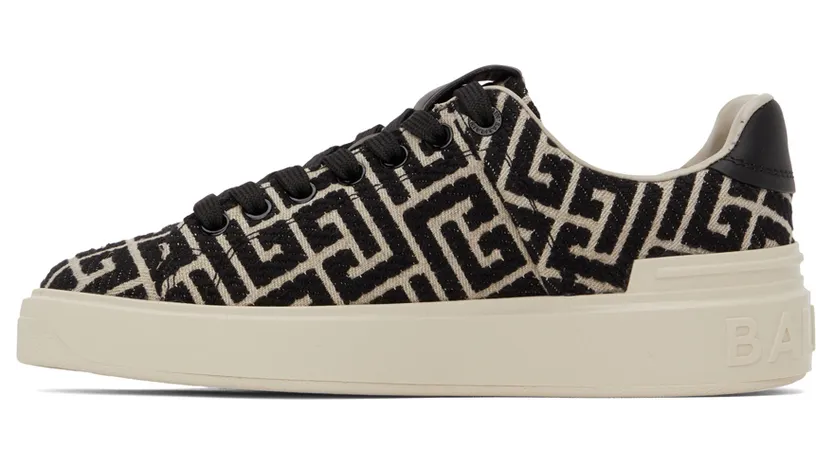 Balmain Beige & Black Jacquard B Court Sneakers (YN1VI690TJCM) (3)