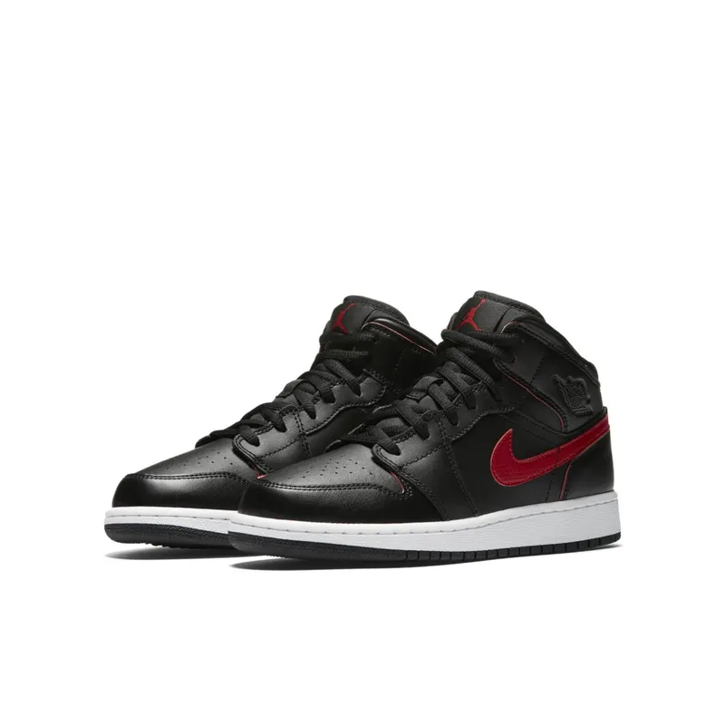 Jordan 1 Retro Mid Black Gym Red (GS) Black/Gym Red-Gym Red-White (554725-009)