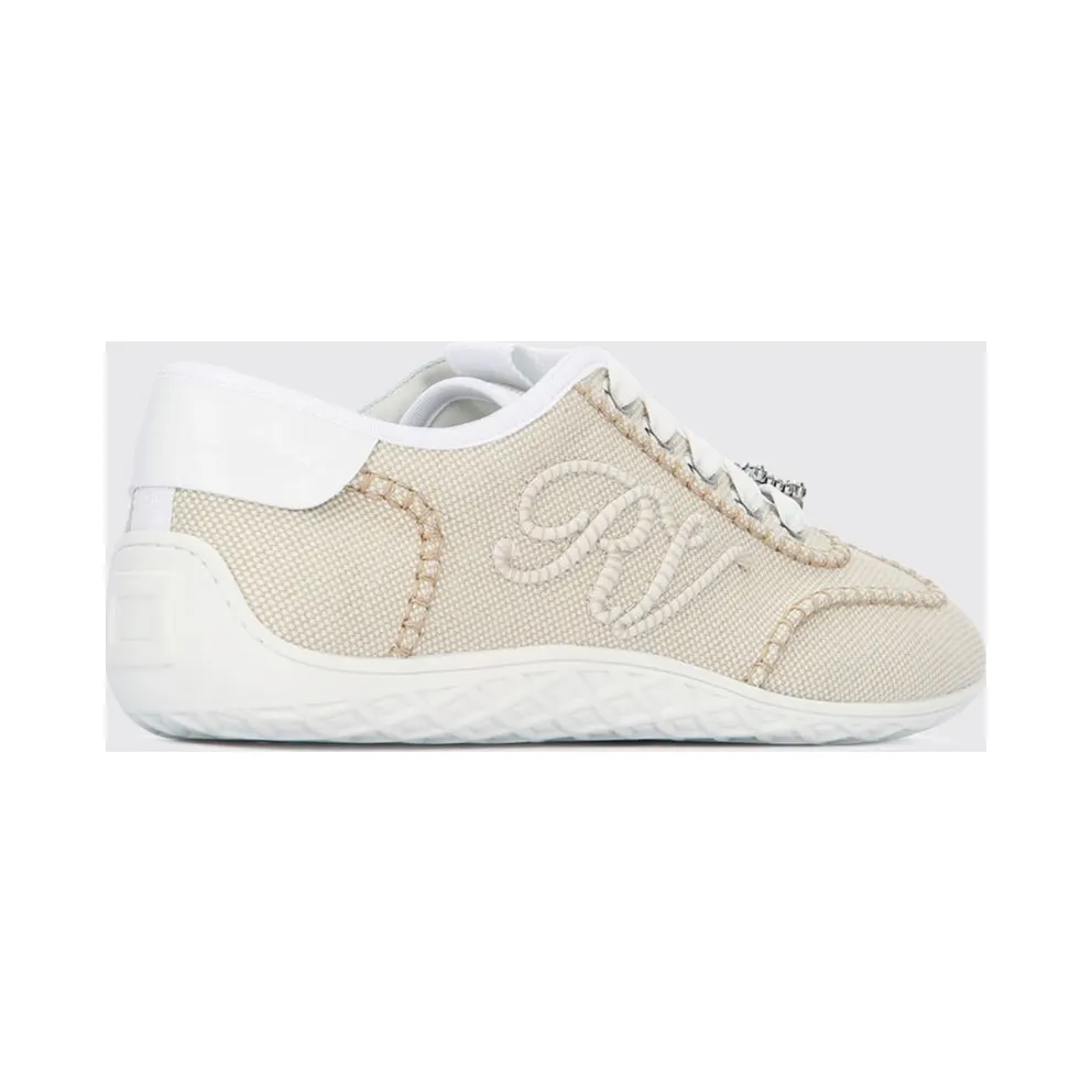 Roger Vivier Viv’ Up Low-Top Canvas with Embroidered Monogram Natural (RVW79344890V8KXAG)