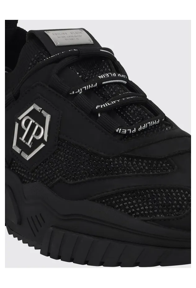 Philipp plein Low-Top Leather and Stretch Viscose Sneakers with Monogram and Rhinestones Black (PAFSUSC0926PTE003N0202) (3)