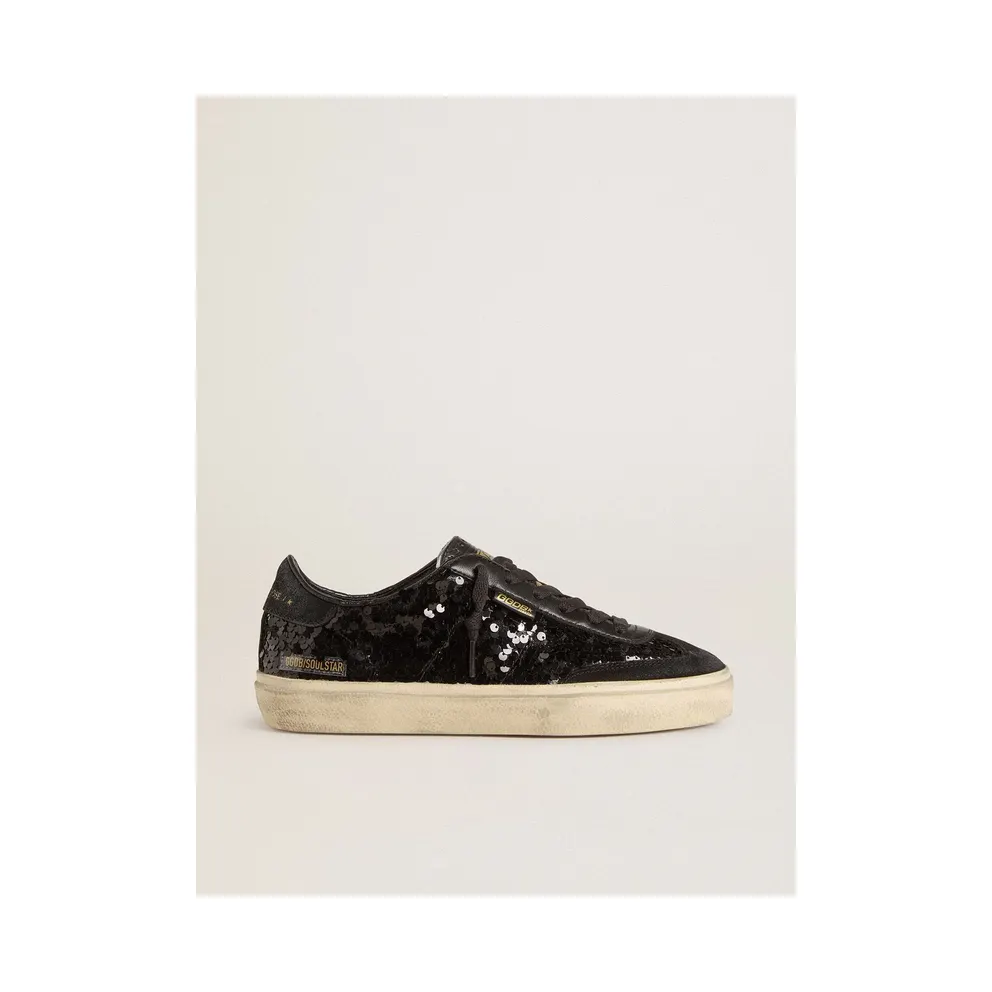 Golden Goose Soul Star In Black Sequins With Black Suede Heel Tab (GWF00464.F007486.90100)