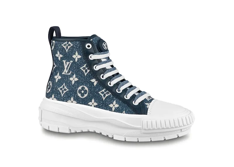 Louis Vuitton Squad Boot Monogram Denim Navy Blue White (W) (1A9S12)