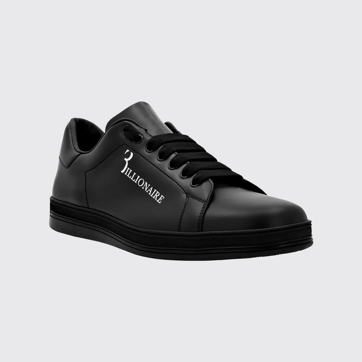 Billionaire Smooth Leather Low-Top Sneakers with Printed Logo and Padded Ankle Black (RABSMSC3792BLE029N02)