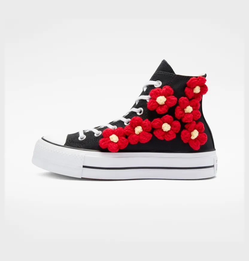 Converse Chuck Taylor All Star Lift Platform 3D Floral Bloemen Van Rode Wol