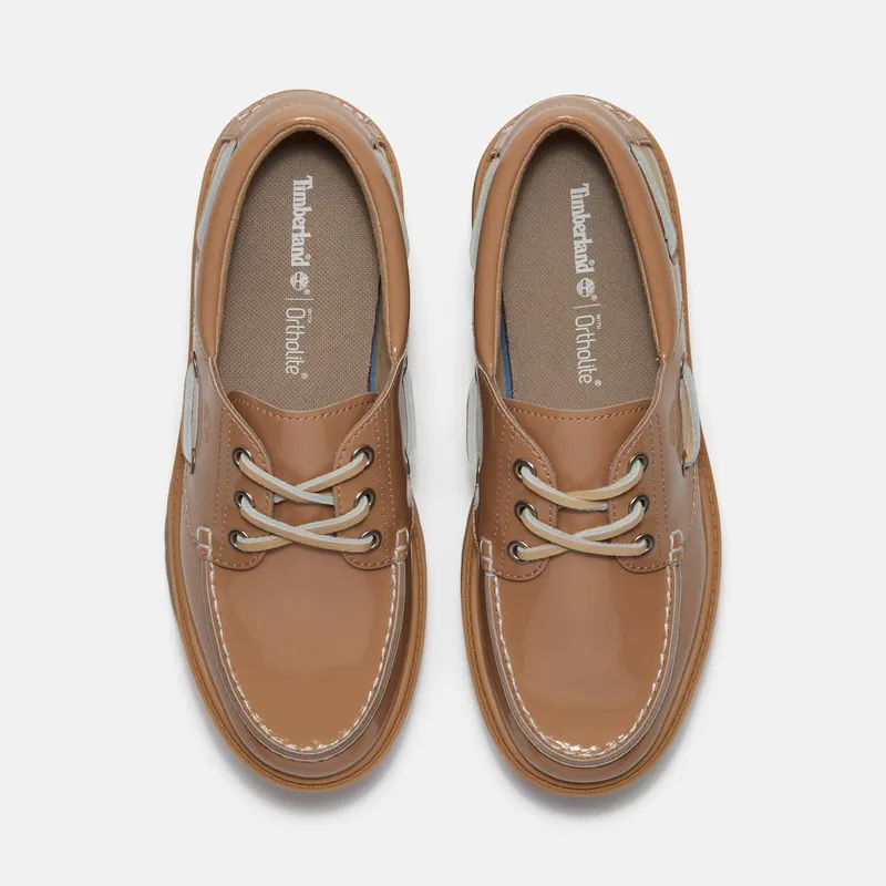 Timberland Stone Street Platform Boat Shoe Beige Patent Leather (TB0A2GVF-AKJ)