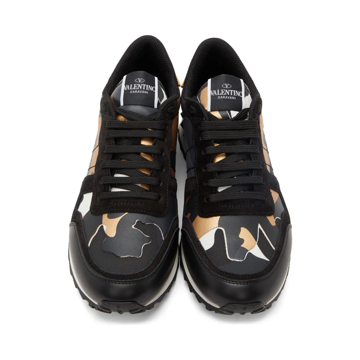 Valentino Garavani Black & Gold Camouflage Rockrunner Sneakers (WY0S0723GYE) (5)