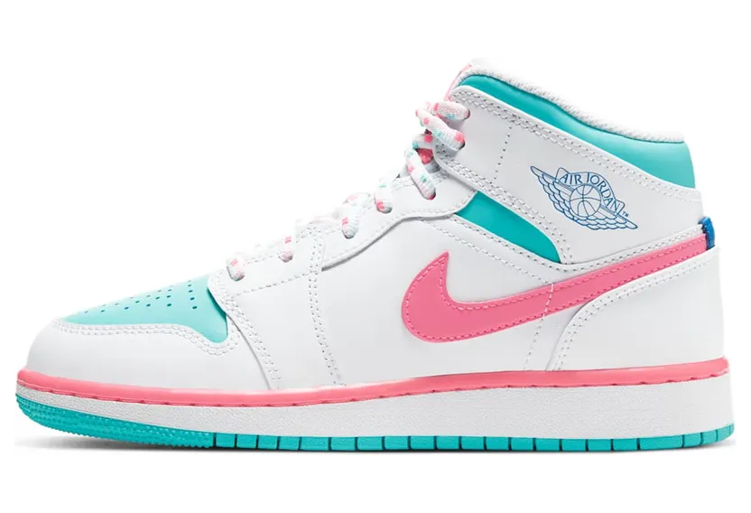 Air Jordan 1 Mid GS “White / Aurora Green / Soar / Digital Pink” (555112-102)