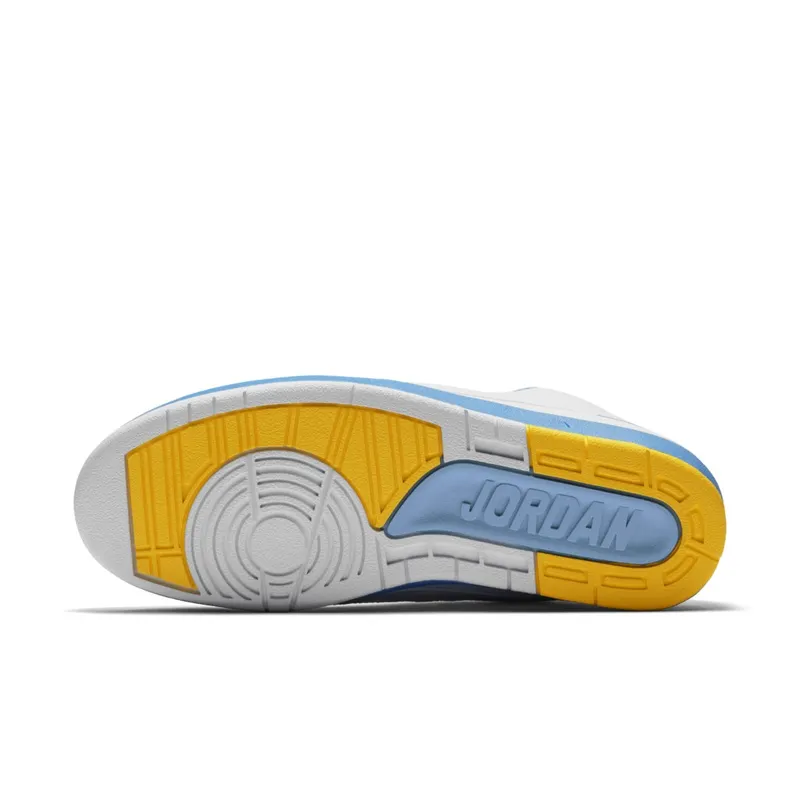 Jordan 2 Retro Melo (2018) White/University Blue-Varsity Maize (385475-122)