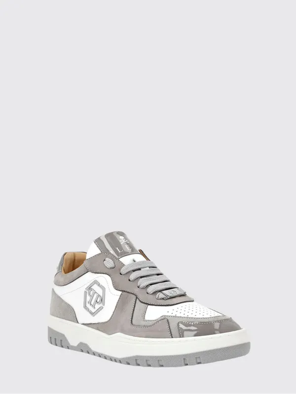 Philipp plein Low-Top Sneakers in Leather and Suede with Applied Hexagon Logo White (SADSUSC0549PLE010N0110)