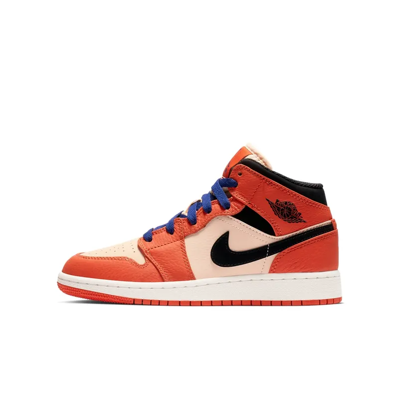 Jordan 1 Mid Team Orange Black (GS) Team Orange/Black-Crimson Tint (BQ6931-800)