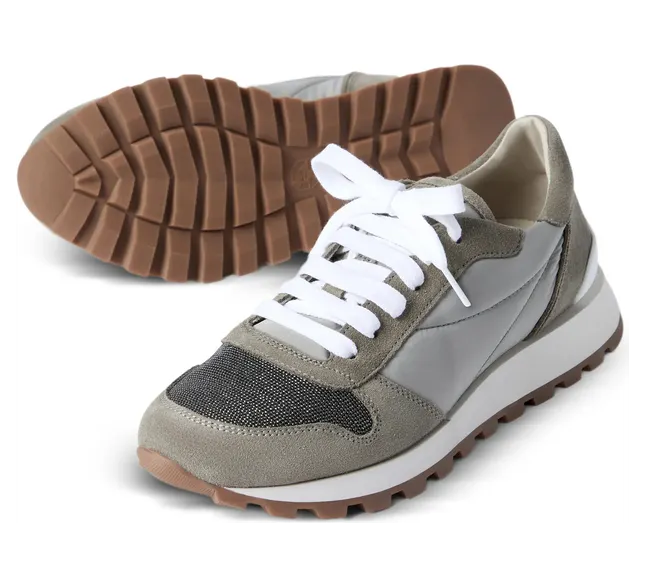 Brunello Cucinelli Techno Fabric Runners with Precious Toe “Green” (MZ47G1960 C7550) (3)