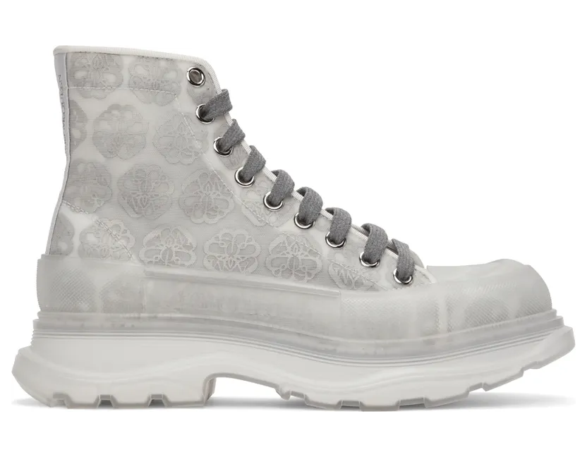 Alexander McQueen Grey Print Tread Slick High Sneakers (662675W4QR1)