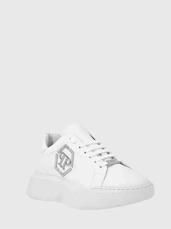 Philipp plein Smooth Leather Low-Top Sneakers with Monogram and Hexagon Logo White (UABSUSC0348PLE075N01)