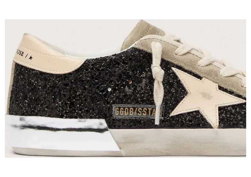 Golden Goose Super-Star In Black Glitter With Cream Star And Suede Inserts (GWF00587.F004683.90401) (4)