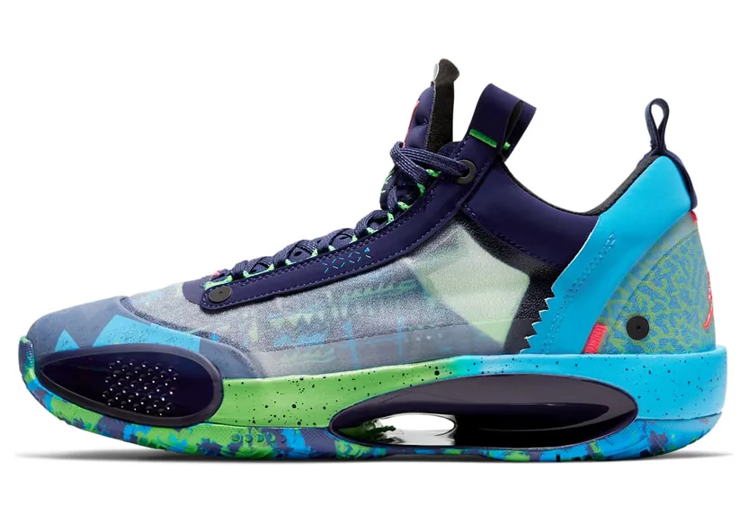 Air Jordan 34 Low ‘EYBL’ Regency Purple/Rage Green/Persian Violet/Flash Crimson (CZ7747-500)