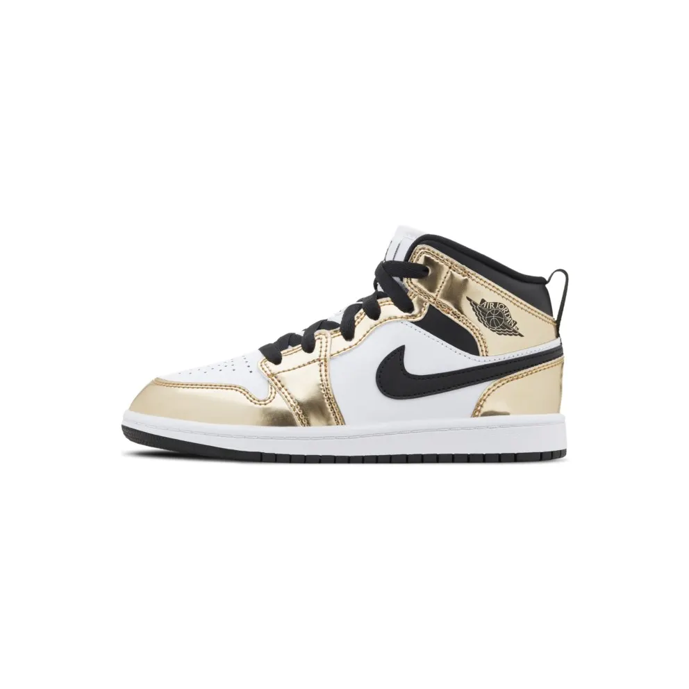 Jordan 1 Mid Metallic Gold Black White (PS) Metallic Gold/Black-White-Black (DC1422-700)