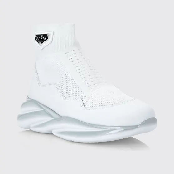 Philipp plein High-Top Slip-On Knit Sneakers in Stretch Viscose with a Chunky Sole White (AAASWSC2293PTE120N01)