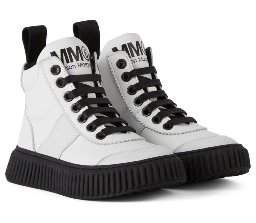 MM6 Maison Margiela Kids White & Black Logo Boots (68977) (4)
