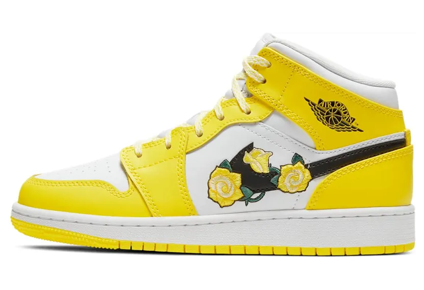 Jordan 1 Mid Dynamic Yellow Floral (GS) “Dynamic Yellow / White / Black” (AV5174-700)