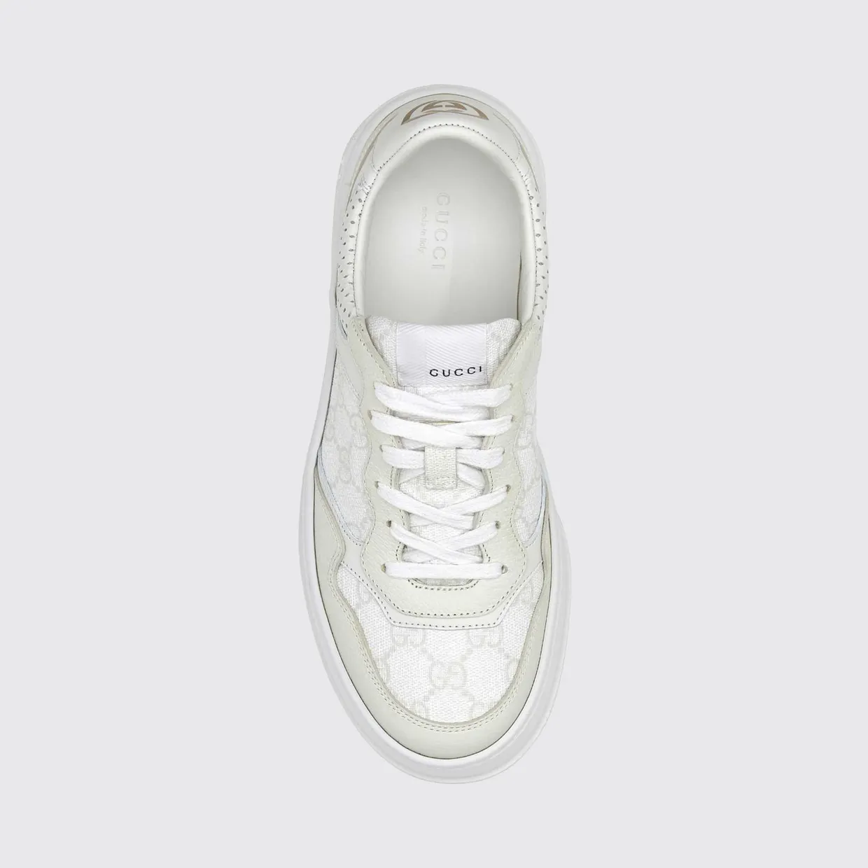 Gucci Low-Top Sneakers in Leather and GG Supreme Fabric with Platform Sole White (700775AACV29048) (2)