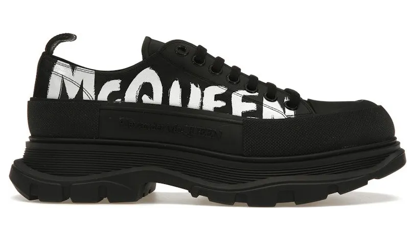 Alexander McQueen Tread Slick Low Lace Up Graffiti Black White (682423WIABD1070)