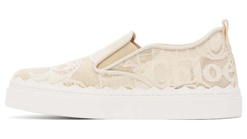 Chloé Beige Lace Lauren Slip-On Sneakers (CHC21U421D2) (3)