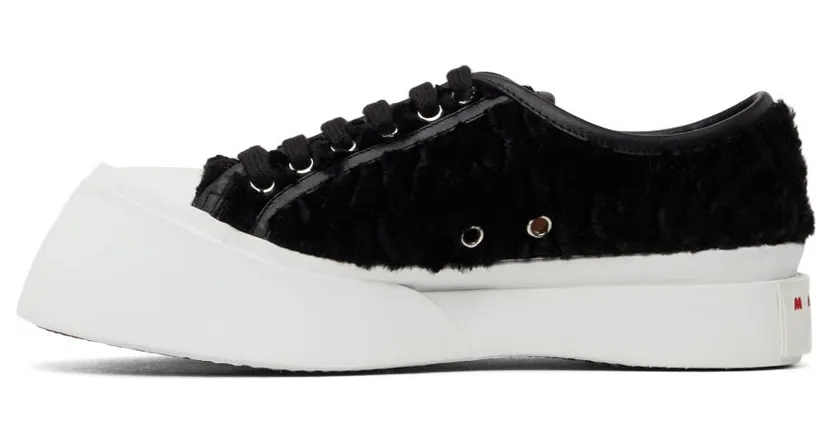 Marni Black Curly Faux-Fur Pablo Low Sneakers (SNZU002002 P4358) (3)