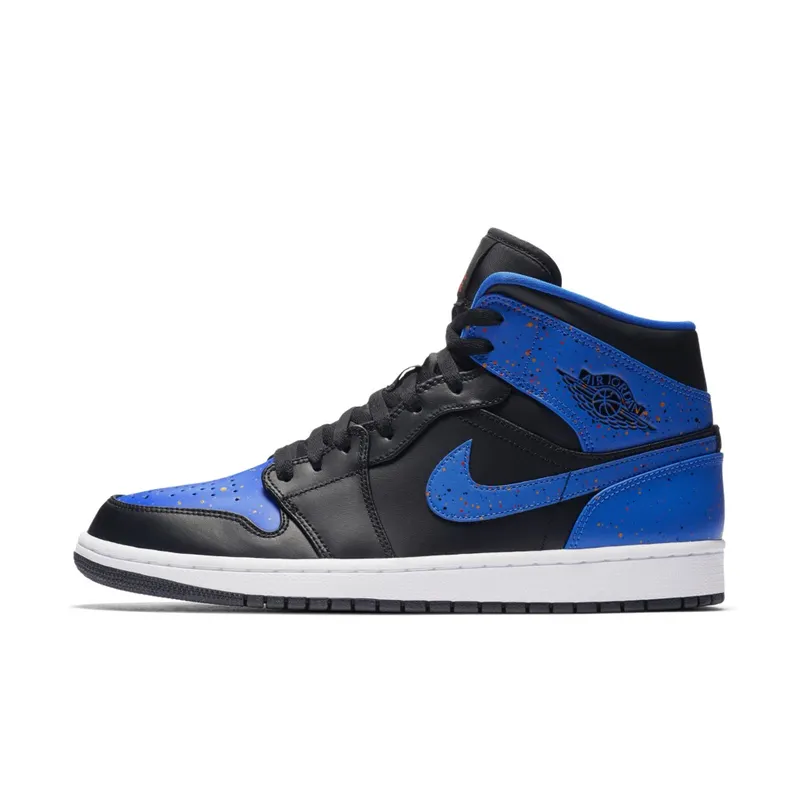 Jordan 1 Mid Royal Paint Splatter Black/Signal Blue-Orange Peel-Team Orange (554724-048)