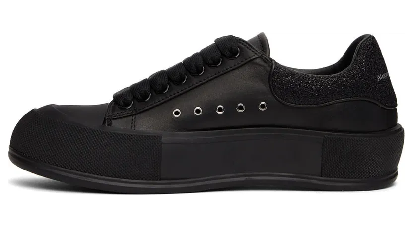 Alexander McQueen Black Glitter Deck Plimsoll Sneakers (682410WIB66) (2)