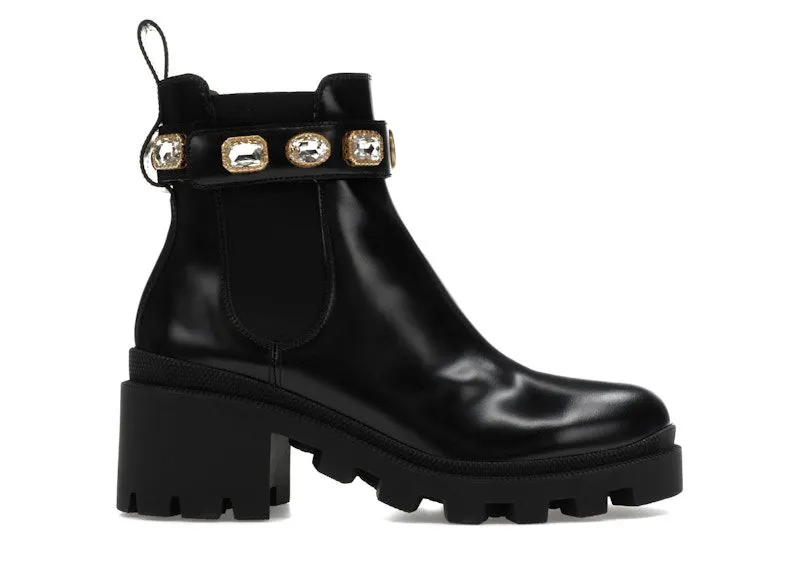 Gucci Crystal Belt 60mm Ankle Boot Black Leather (550036 DKS00 1000)