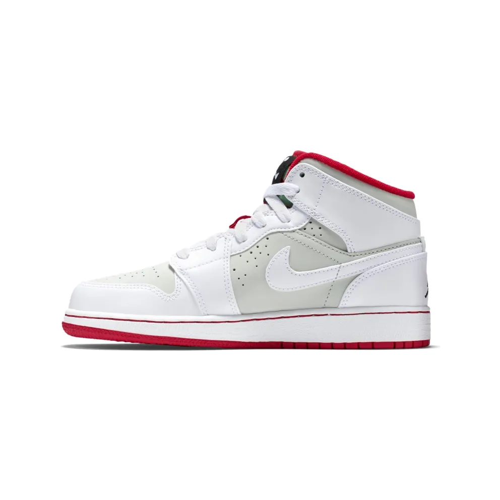 Jordan 1 Retro Mid Hare 2015 (GS) White/True Red-Light Silver-Black (719554-123)