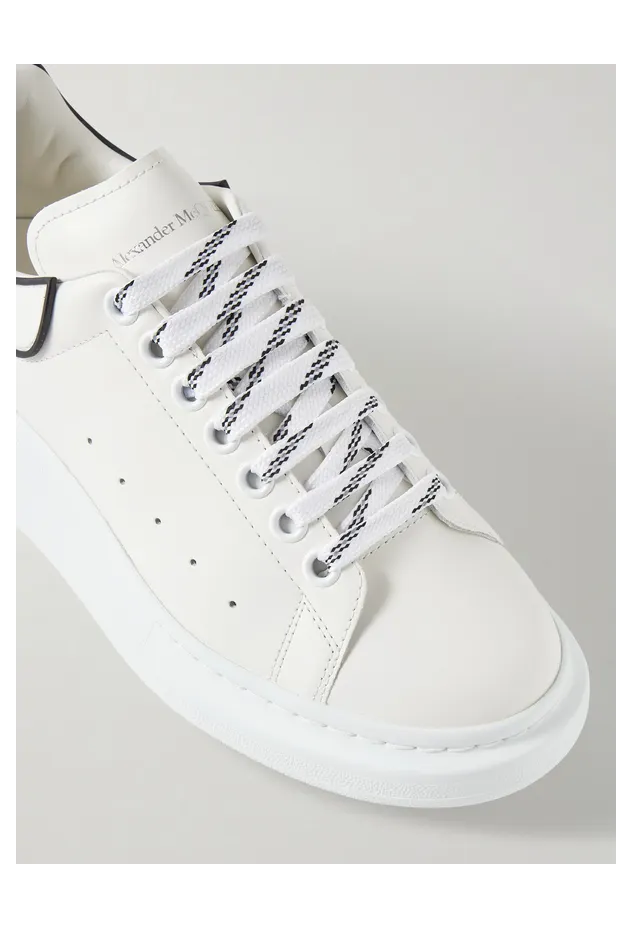 Mcqueen Exaggerated-Sole Rubber-Trimmed Leather Sneakers White (553680WWAAN) (5)