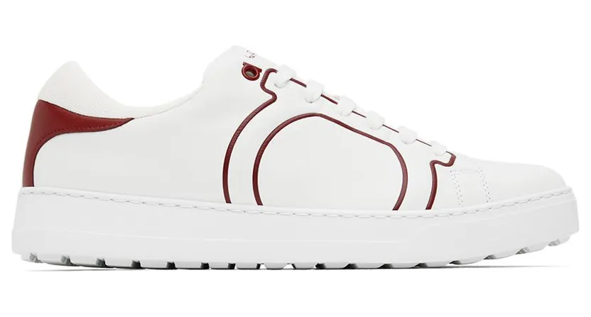 Salvatore Ferragamo White & Red Gancini Sneakers (754100 020832001)