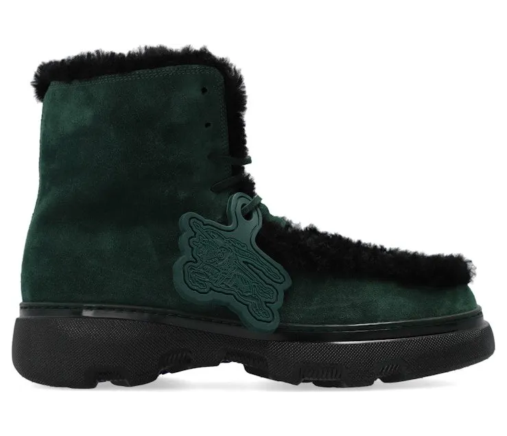 Burberry Shearling Embellished Suede Creeper Boot Green Black (8077236)