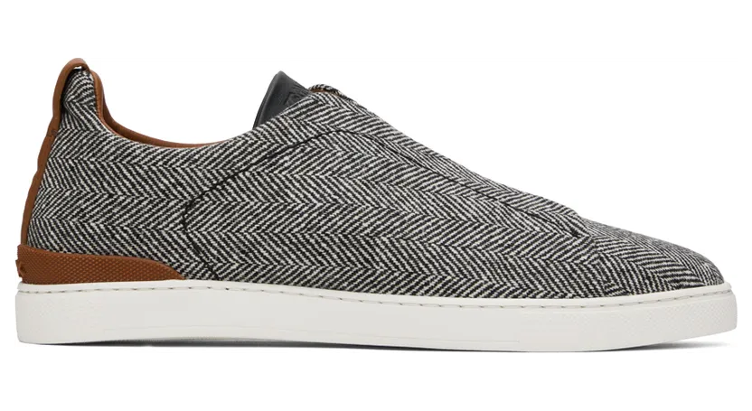 ZEGNA White & Navy Triple Stitch Sneakers (LHTBA-S5346Z)