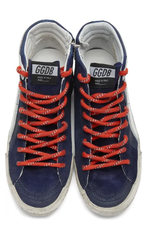 Golden Goose Navy Leather Slide Sneakers (G36MS595.A88) (4)