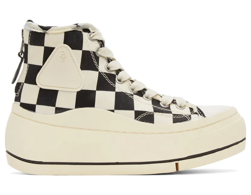 R13 Black & Off-White Check Kurt High-Top Sneakers (R13S5029-S023A)